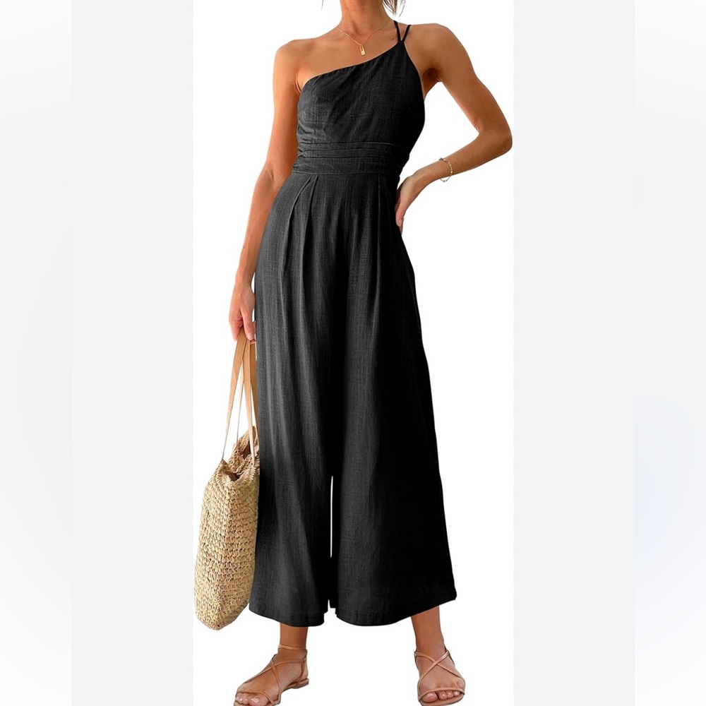 Anrabess Summer‎ Strap’s One Shoulder High Waist Wide Leg Jumpsuit. Size L